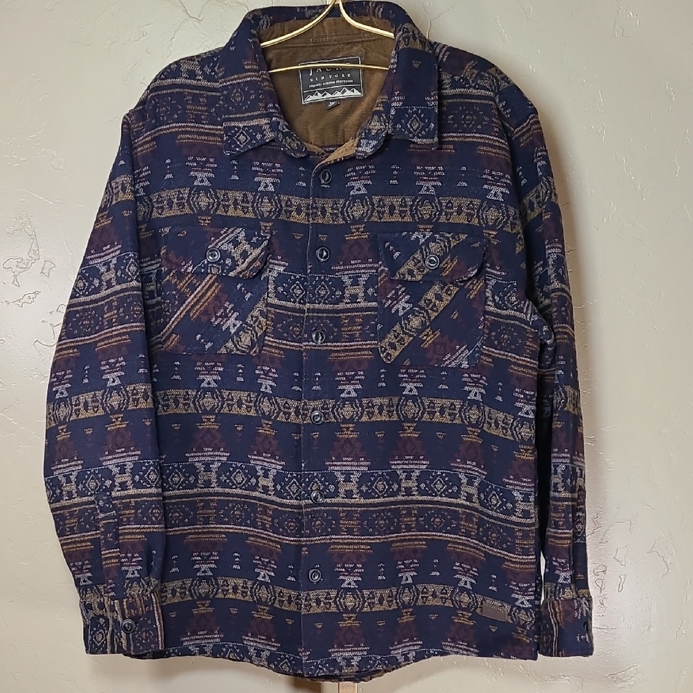 Jachs New York Navy Aztec Western Brown Button Down Shirt Wool Blend XL